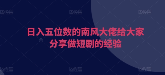 日入五位数的南风大佬给大家分享做短剧的经验-云创网