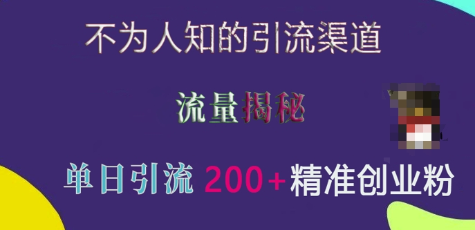 不为人知的引流渠道，流量揭秘，实测单日引流200+精准创业粉【揭秘】-云创网