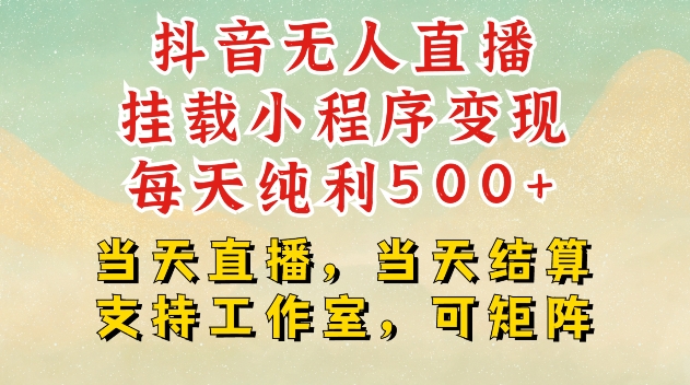 抖音无人直播挂载小程序变现每天纯利500+当天直播，当天结算支持工作室，可矩阵【揭秘】-云创网