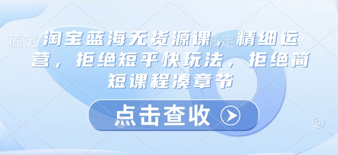 淘宝蓝海无货源课，精细运营，拒绝短平快玩法，拒绝简短课程凑章节-云创网