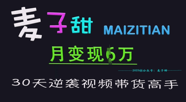 麦子甜30天逆袭视频带货高手，单月变现6W加特训营-云创网