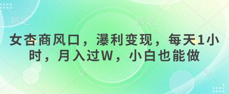 女杏商风口，瀑利变现，每天1小时，月入过W，小白也能做-云创网