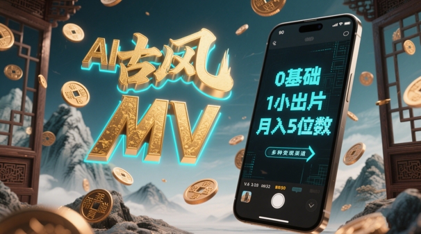 AI一键生成古风音乐MV，0剪辑基础1小时出片，多种变现渠道，一部手机月入5位数-云创网