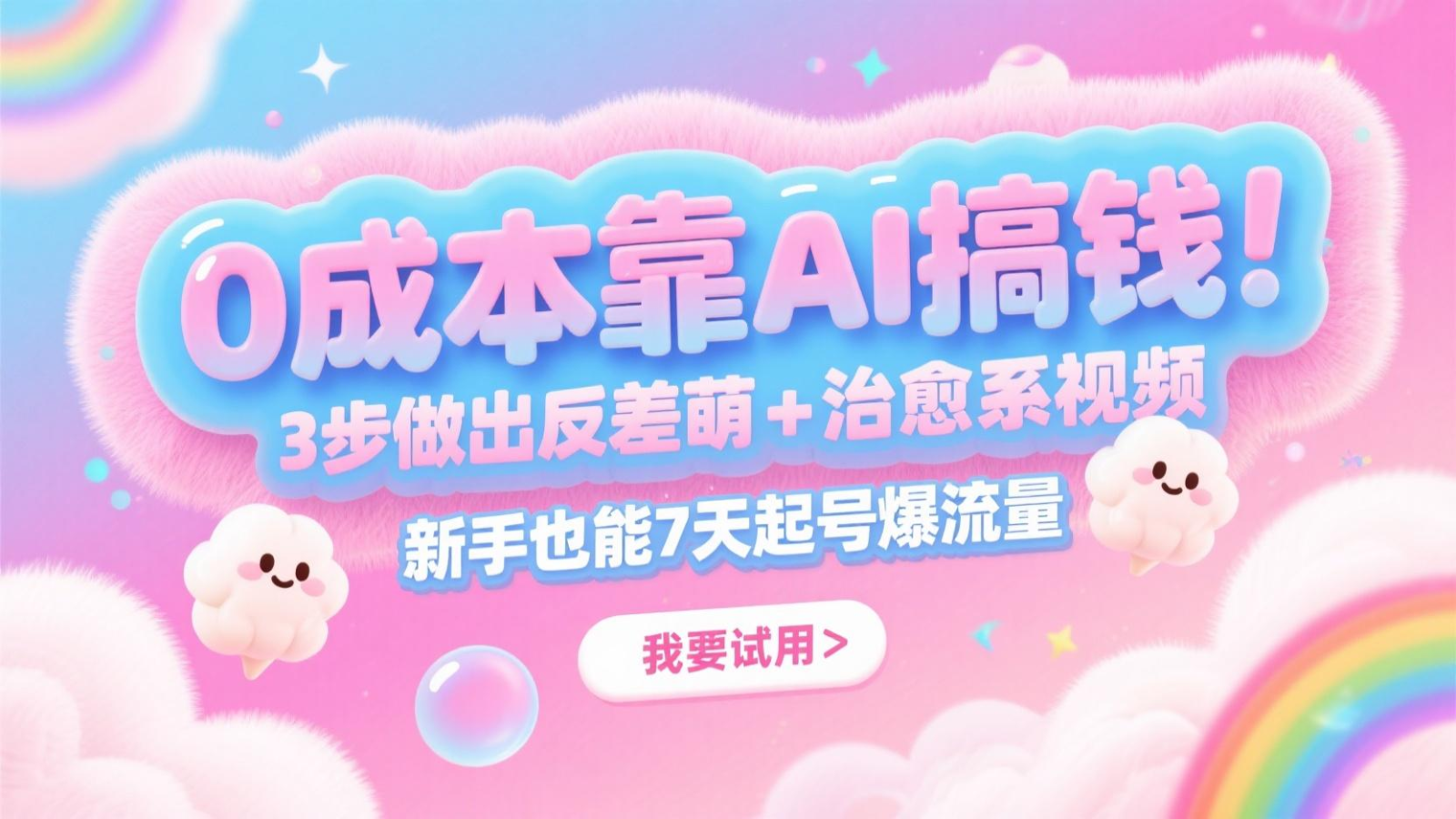 0成本靠AI搞钱！3步做出反差萌+治愈系视频，新手也能7天起号爆流量，月入5位数-云创网