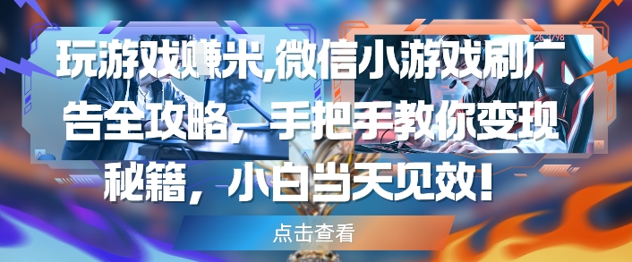 玩游戏挣米，微信小游戏刷广告全攻略，手把手教你变现秘籍，小白当天见效-云创网