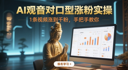 AI观音对口型涨粉实操，1条视频涨到千粉，手把手教你-云创网