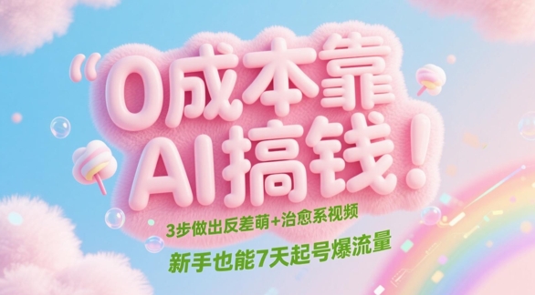 0成本靠AI搞钱！3步做出反差萌+治愈系视频，新手也能7天起号爆流量-云创网