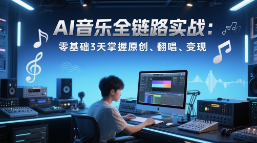 AI音乐全链路实战变现课：零基础3天掌握原创、翻唱、变现-云创网