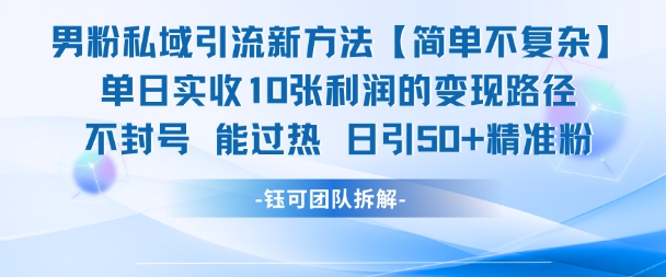 男粉私域引流新方法，单日收10张利润，日引流50+精准粉-云创网