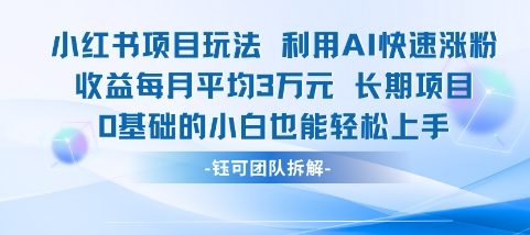 适合小白操作的小红书新项目，利用AI快速涨粉，收益每月平均1W+-云创网