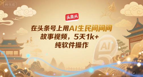 在头条号上用AI生民间故事视频，5天1k+，纯软件操作-云创网