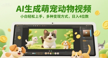 AI生成萌宠动物视频，小白轻松上手，多种变现方式，日入4位数-云创网