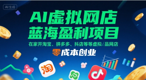 AI虚拟网店蓝海盈利项目，在家开淘宝、拼多多、抖店等虚拟品网店，零成本创业-云创网