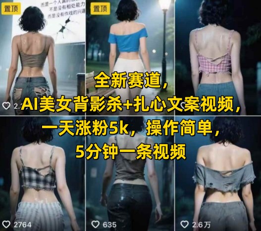 全新赛道，AI美女背影杀+扎心文案视频，一天涨粉5k，操作简单，5分钟一条视频-云创网