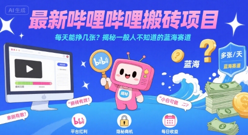 最新哔哩哔哩上B站搬砖项目，每天能挣几张？揭秘一般人不知道的蓝海赛道-云创网