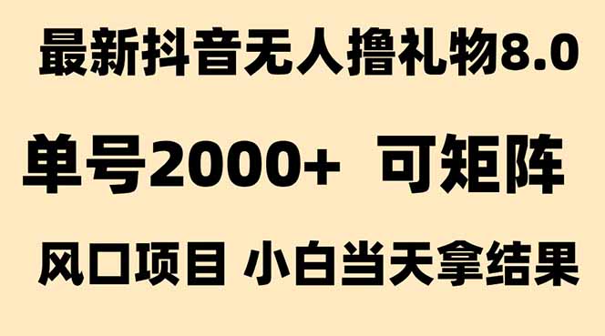 抖音无人撸礼物8.0玩法 全新风口   见效果快  全无人  单号当天产出2000+-云创网