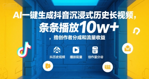 AI一键生成抖音沉浸式历史长视频，条条播放10w+，撸创作者分成和流量收益【揭秘】-云创网