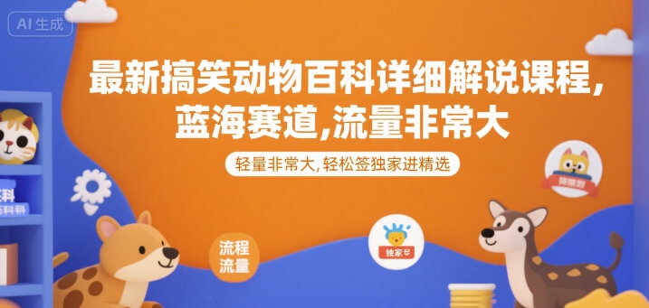 最新搞笑动物百科详细解说课程，蓝海赛道，流量非常大，轻松签独家进精选-云创网