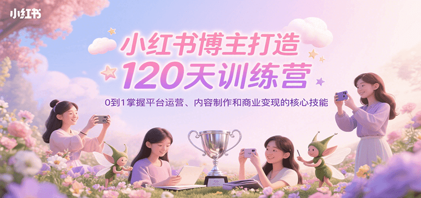 小红书博主打造120天训练营，0到1掌握平台运营、内容制作和商业变现-云创网