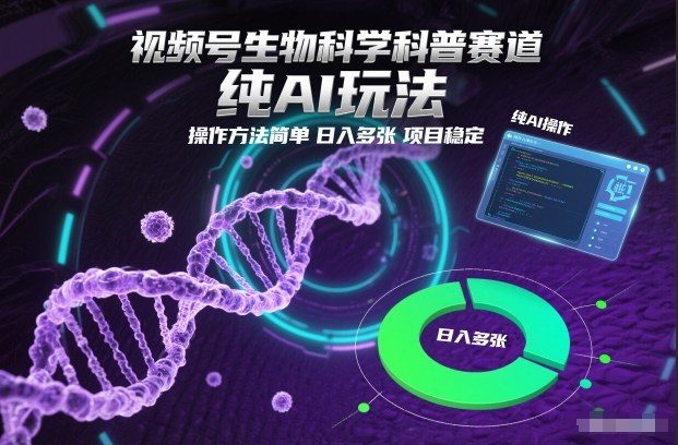 视频号生物科学科普赛道，纯AI玩法，操作方法简单，日入多张，项目稳定-云创网