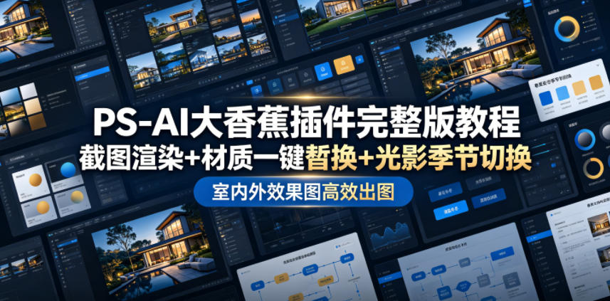 PS-AI大香蕉插件完整版教程，截图渲染+材质一键替换+光影季节切换，室内外效果图高效出图高阶课程-云创网