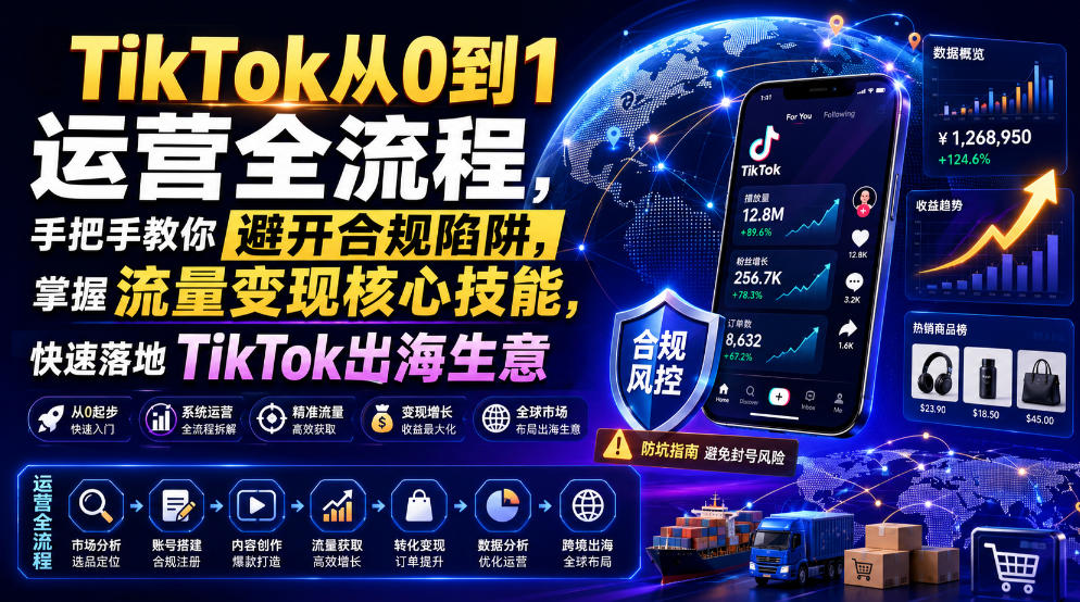 TikTok从0到1运营全流程，手把手教你避开合规陷阱，掌握流量变现核心技能，快速落地TikTok出海生意（更新7月）-云创网