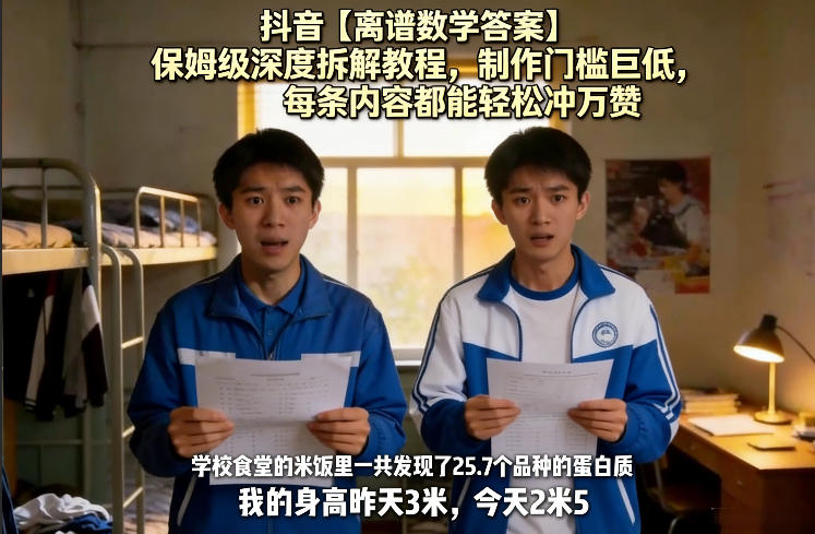 抖音【离谱数学答案】保姆级深度拆解教程，制作门槛巨低，每条内容都能轻松冲万赞，附详细步骤-云创网