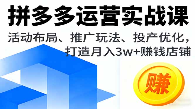 拼多多运营实战课，活动布局、推广玩法、投产优化，打造月入3w+赚钱店铺-云创网