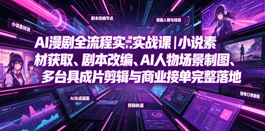 AI漫剧全流程实战课｜小说素材获取、剧本改编、AI人物场景制图、多工具成片剪辑、平台付费变现与商业接单完整落地-云创网