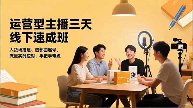 运营型主播三天线下班，人货场搭建,四部曲起号,流量实时应对，手把手带练-云创网