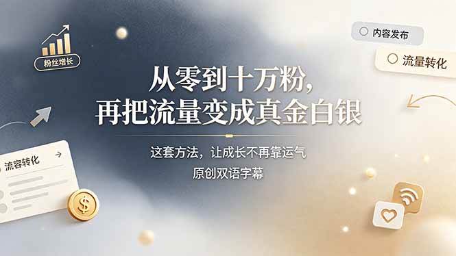 （19198期）从零到十万粉，再把流量变成真金白银——这套方法，让成长不再靠运气【原创双语字幕】-云创网