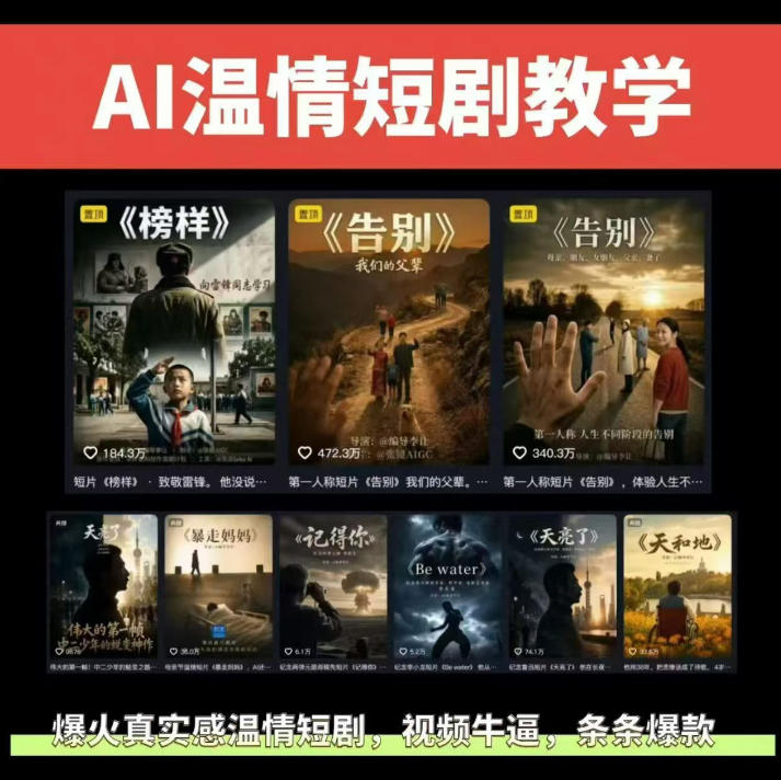 抖音58W粉丝博主的AI温情短剧玩法，条条爆款，伙伴计划+精选独家收益，商单收徒等（更新6月）-云创网