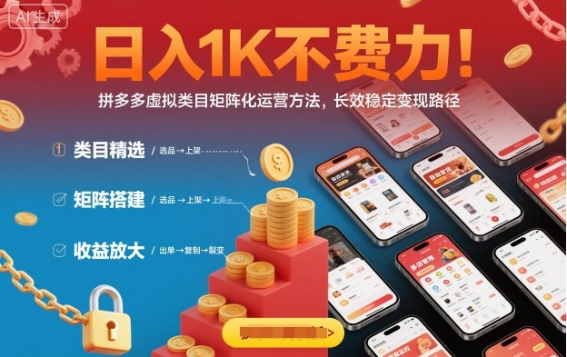 日入1K不费力！拼多多虚拟类目矩阵化运营方法，长效稳定变现路径-云创网