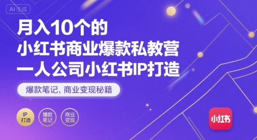 月入10个的小红书商业爆款私教营，一人公司小红书IP打造，爆款笔记，商业变现秘籍-云创网