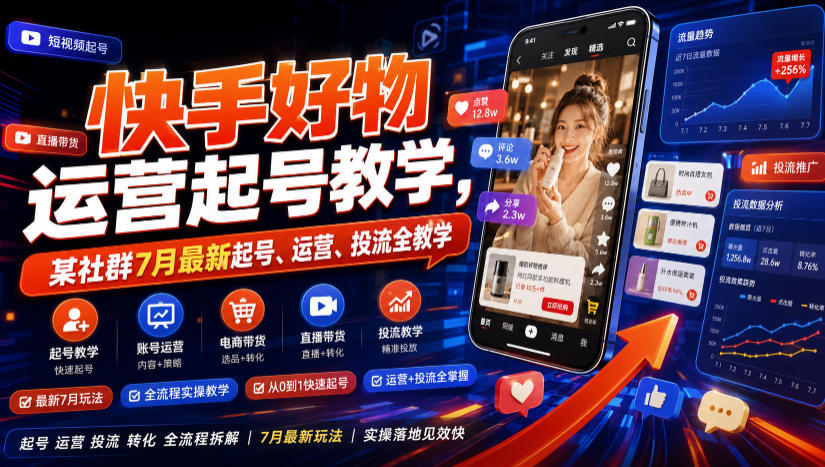 快手好物运营起号教学，某社群7月最新起号、运营、投流全教学-云创网