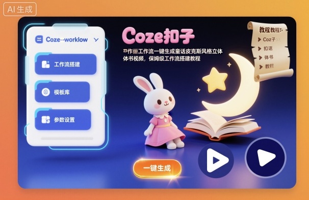 Coze扣子工作流一键生成童话皮克斯风格立体书视频，保姆级工作流搭建教程-云创网