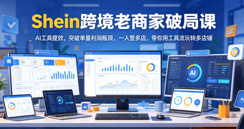 Shein跨境老商家破局课，AI工具提效，突破单量利润瓶颈，一人管多店，带你用工具流玩转多店铺-云创网