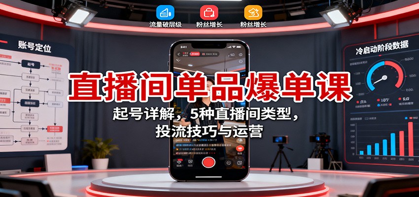 直播间单品爆单课：起号详解，5种直播间类型，投流技巧与运营-云创网