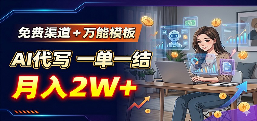 免费渠道+万能模板，AI代写一单一结，月入2W+-云创网