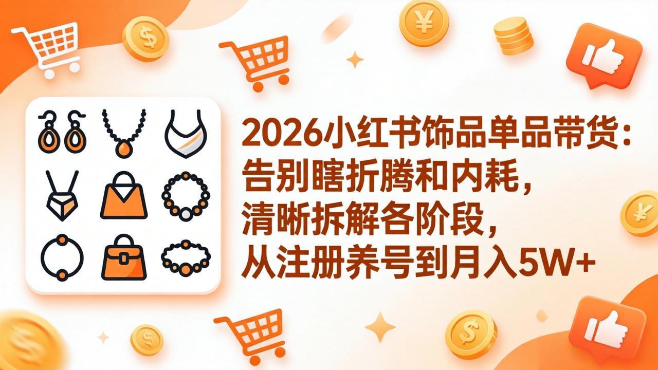 2026小红书饰品单品带货：告别瞎折腾和内耗，清晰拆解各阶段，从注册养号到月入5W+-云创网