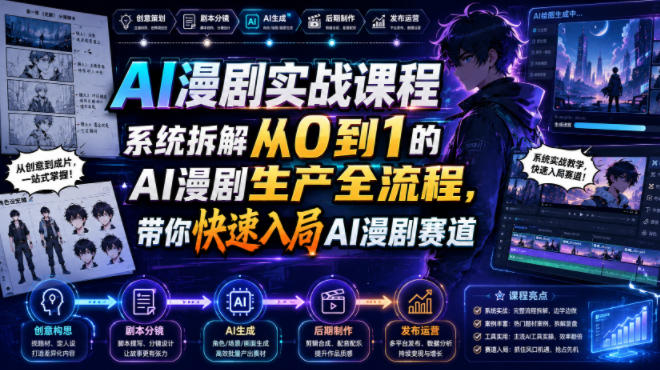 AI漫剧实战课程，系统拆解从0到1的AI漫剧生产全流程，带你快速入局AI漫剧赛道-云创网