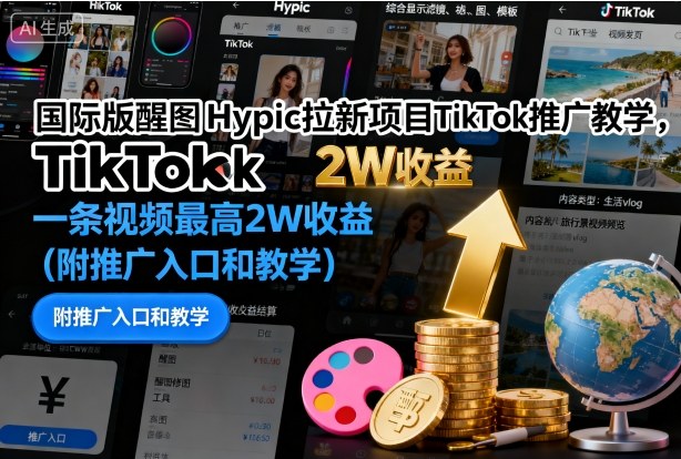 国际版醒图Hypic拉新项目TikTok推广教学，一条视频最高2W收益(附推广入口和教学)-云创网