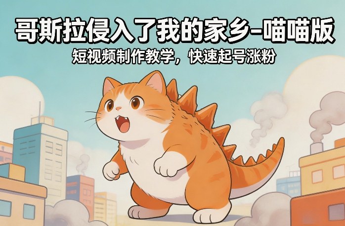 哥斯拉侵入了我的家乡–喵喵版短视频制作教学，快速起号涨粉-云创网