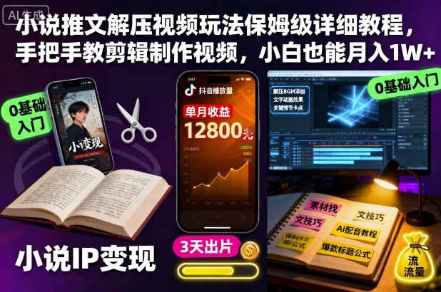 小说推文解压视频玩法保姆级详细教程，手把手教剪辑制作视频，小白也能月入1W+-云创网