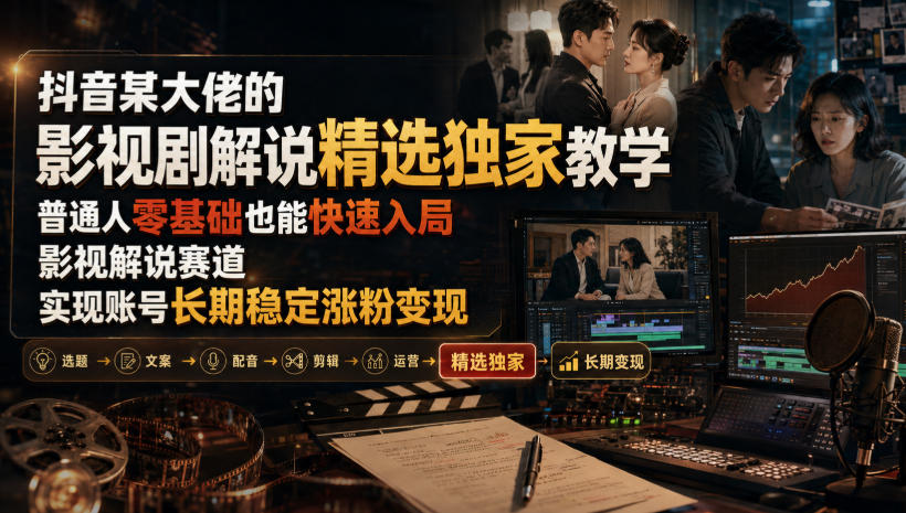 抖音某大佬的影视剧解说精选独家教学，普通人零基础也能快速入局影视解说赛道，实现账号长期稳定变现-云创网