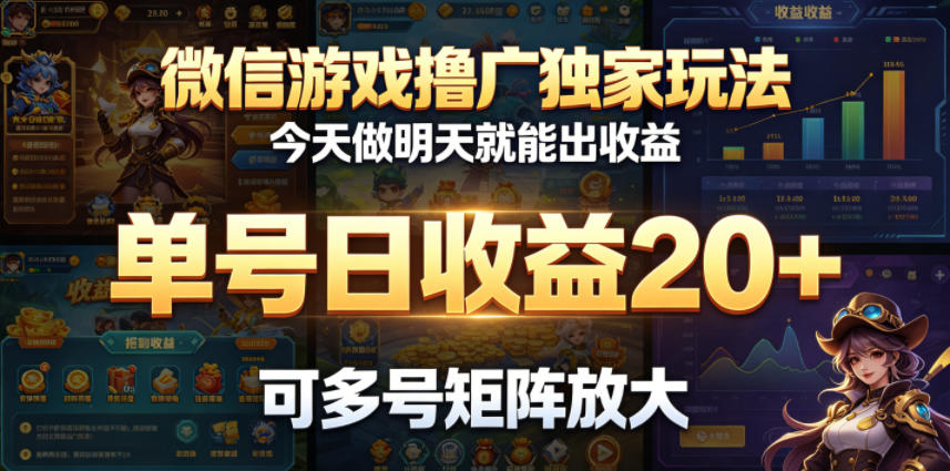 微信游戏撸广独家玩法，今天做明天就能出收益，单号日收益20+，可多号矩阵放大-云创网