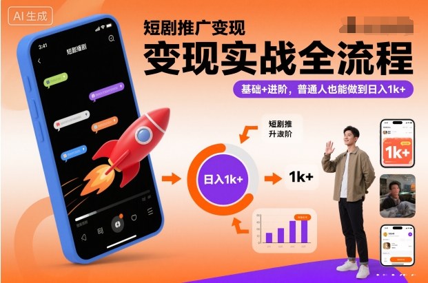 短剧推广变现实战全流程，基础+进阶，普通人也能做到日入1k+-云创网