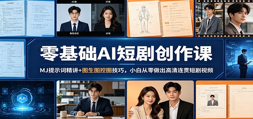 零基础AI短剧创作课：MJ提示词精讲+图生图控图技巧，小白从零做出高清连贯短剧视频-云创网