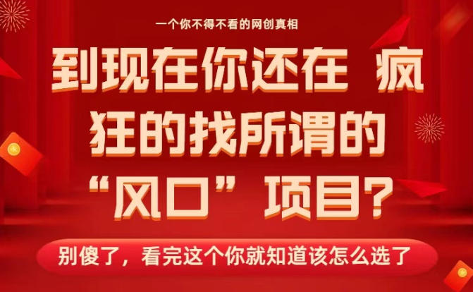 马上26年了，你还在找所谓的风口项目？别傻了，看完这个你全都懂了！【揭秘】-云创网