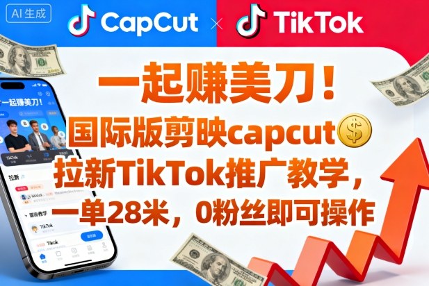 一起賺美刀！国际版剪映capcut拉新TikTok推广教学，一单28米，0粉丝即可操作(附推广入口和教学)-云创网